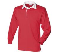 Front Row Polo Shirt - Long Sleeved 100% Cotton - Men's, red / white, L