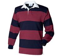 Front Row Sewn stripe long sleeve rugby shirt Burgundy/ Navy L