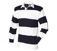 Front Row Sewn Stripe Long Sleeve Rugby Shirt Colour:White Navy White Collar Size:XL