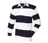 Front Row Sewn stripe long sleeve rugby shirt White & Navy (White collar) S
