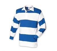 Front Row Sewn stripe long sleeve rugby shirt White & Royal (White collar) XL
