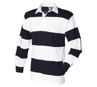 Front Row Sewn Stripe Long Sleeve Sports Rugby Polo Shirt Sz RW476