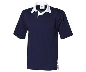 Front Row Short Sleeve Sports Rugby Polo Shirt (2XL) (Navy)
