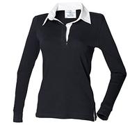 Front Row Womens Ladies Long Sleeve Plain Rugby Style Shirt Black/White M