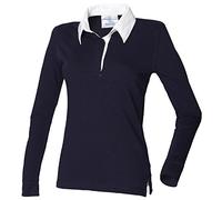 Front Row Womens Ladies Long Sleeve Plain Rugby Style Shirt Navy/White XL