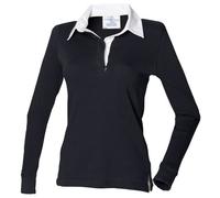 Front Row Womens/Ladies Long Sleeve Plain Sports Rugby Polo Shirt (XL) (Black/White)