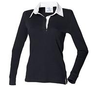 Front Row Women's Long Sleeve Plain Rugby Shirt Colour:Black/White Size:2XL