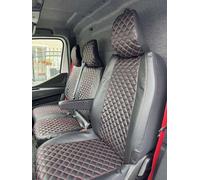FRONT Seat Covers 2+1 Designed to fit Renault Master after 2025 BLACK Eco Leather with red threads LEFT Hand Drive