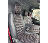 FRONT Seat Covers 2+1 Designed to fit Renault Master after 2025 BLACK Eco Leather with red threads RIGHT Hand Drive