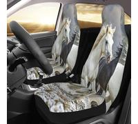 Front Seat Protector Covers Set Of 2 Universal Car Seat Covers Elastic Breathable Black And White Horses Running Seats Cushion Pad For Cars Easy To Install Cover Set Accessories Auto Trucks Van Suv
