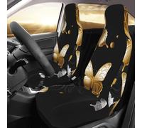 Front Seat Protector Covers Set Of 2 Universal Car Seat Covers Elastic Breathable Gold White Butterflies Black Seats Cushion Pad For Cars Easy To Install Cover Set Accessories Auto Trucks Van Suv