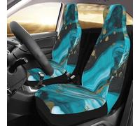 Front Seat Protector Covers Set Of 2 Universal Car Seat Covers Elastic Breathable Turquoise Blue Gold Marble Seats Cushion Pad For Cars Easy To Install Cover Set Accessories Auto Trucks Van Suv