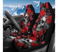 Front Seats Cushion Cover Gothic Skull And Red Rose 2 Pcs Car Seat Protector Non-Slip Bucket Seats Covers Soft Car Seat Cover For Sedan, Car, Mpv, 52X138Cm