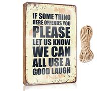 Front Sign If Something Offends You Please Let Us Know We Can All Use A Good Laugh Wooden Sign Room Decor For Men Fall Outdoor Decor(20X30CM)