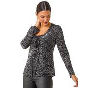 Front Tie Velvet Animal Print Burnout Top Roman Grey 20
