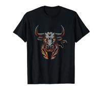 Front View Bull with Long Horns preparing Chase its Prey Value Graphic T-Shirt, Men, Black, M