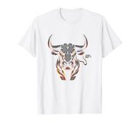 Front View Bull with Long Horns preparing Chase its Prey Value Graphic T-Shirt, Men, White, S