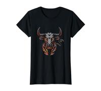Front View Bull with Long Horns preparing Chase its Prey Value Graphic T-Shirt, Women, Black, M