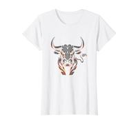 Front View Bull with Long Horns preparing Chase its Prey Value Graphic T-Shirt, Women, White, M
