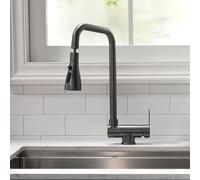 Front Window Kitchen Tap 360° Rotatable Kitchen Foldable Mixer Tap,3 Spray Modes,Folding Single Lever Sink Faucet (Grey)