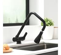 Front Window Kitchen Tap 360° Rotatable Kitchen Foldable Mixer Tap,3 Spray Modes,Folding Single Lever Sink Faucet (Black)