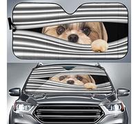 Front Window Sunshades Block Uv Rays Windscreen Car Sunshades Keep Cooler Windscreen Cover Universal For Summer Suv Truck Cute Cream Shih Tzu Hiding Behind Curtain L