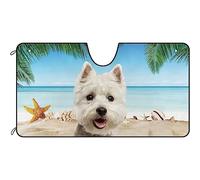 Front Window Sunshades Dog - West Highland White Terrier Westie In The Beach Summer Car Accessories Block Uv Rays Keep Vehicle Cooler Windscreen Car Sunshades Universal For Car Truck Suv S