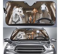 Front Window Sunshades Foldable Front Windshield Sun Shade Block Uv Rays Windscreen Cover Universal For Auto Truck Suv Funny Face Horse Family Driving Left Hand Drive L