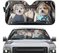 Front Window Sunshades Keep Cooler Windscreen Car Sunshades Block Uv Rays Windscreen Cover Universal For Suv Summer Auto Shih Tzu Cute Couple Dogs In Clothes City Driving On Road L