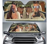 Front Windshield Sun Shade Block Uv Rays Car Window Covers Foldable Windscreen Cover Universal For Suv Auto Summer Horse Family Driving Left Hand Drive L