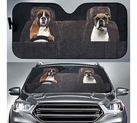 Front Windshield Sun Shade Block Uv Rays Car Window Covers Keep Cooler Front Window Sunshades Universal For Suv Auto Truck Funny Boxer Dog Couple Driving On Right Side L