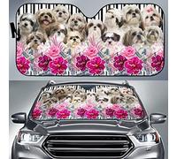 Front Windshield Sun Shade Block Uv Rays Car Window Covers Keep Cooler Windscreen Cover Universal For Suv Summer Truck Shih Tzu Family In Flourishing Flowers M