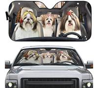 Front Windshield Sun Shade Foldable Car Window Covers Block Uv Rays Windscreen Cover Universal For Summer Suv Truck Shih Tzu Dog In Hair Tie Adorable Dog Driving M