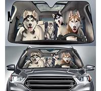 Front Windshield Sun Shade Foldable Car Window Covers Keep Cooler Windscreen Car Sunshades Universal For Summer Auto Suv Tongue Out Husky Family Left Hand Drive M