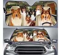 Front Windshield Sun Shade Foldable Windscreen Cover Block Uv Rays Windscreen Car Sunshades Universal For Summer Suv Car Rough Collie - Rough Collie Team Friends Driving M