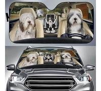 Front Windshield Sun Shade Funny Bearded Collie Dog Family Driving Car Window Covers Foldable Windscreen Car Sunshades Universal For Car Summer Suv