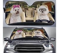Front Windshield Sun Shade Funny Bichon Frise Dogs Couple Driving Left Hand Car Window Covers Foldable Windscreen Cover Universal For Summer Car Suv