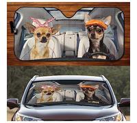 Front Windshield Sun Shade Funny Black Tan And Fawn Chihuahua Family Driving Windscreen Car Sunshades Foldable Car Window Covers Universal For Summer Suv Truck