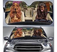 Front Windshield Sun Shade Funny Cocker Spaniel Dogs Couple Driving Left Hand Front Window Sunshades Keep Vehicle Cooler Windscreen Cover Universal For Summer Suv Truck