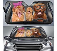 Front Windshield Sun Shade Funny Dogue De Bordeaux Driving Headband And Eyeglasses Dog Family Car Window Covers Foldable Windscreen Car Sunshades Universal For Car Truck Suv