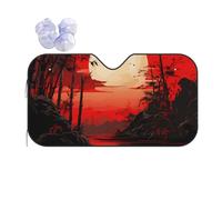 Front Windshield Sun Shade, Japanese Style Red Sunrise Bamboo Car Window Shades for SUV & Truck Vehicles UV Ray Blocker Keep Car Interior Cool