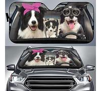Front Windshield Sun Shade Keep Cooler Car Window Covers Foldable Windscreen Car Sunshades Universal For Auto Summer Suv Funny Border Collie Family Driving L