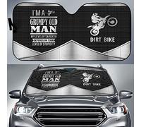 Front Windshield Sun Shade Keep Cooler Front Window Sunshades Block Uv Rays Windscreen Car Sunshades Universal For Summer Auto Suv Dirt Bike I'M A Grumpy Old Man Metal Pattern Print M