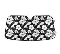 Front Windshield Sunshade Black Hibiscus Flowers Tropical Sun Shade Uv Ray Blocker Windscreen Sunshade Car Windshield Sun Shade For Fit Various Sizes Year-Round Use Suv S