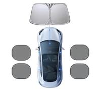 Front Windshield Sunshade for 2024 2025 Ford Mustang GT GT4 S650, Titanium Silver UV Ray Reflector Interior Heat Blocker Foldable Sun Visor Shield,Front+4Side Screen Mesh-140 * 70cm