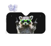 Front Windshield Sunshade Funny Raccoon Green Sunglasses 01 Sun Shade Car Protection Shield Front Visor Front Window Cover For Fit Various Sizes Keep Interior Cool Suv M