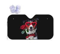 Front Windshield Sunshade Heart Dog With A Red Roses In Mouth 02 Front Window Cover Foldable Windshield Sun Shade Heat Protection Sun Shade For Suv Keep Interior Cool Fit Various Sizes M