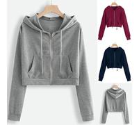 Front Zipper Casual Sweatshirt, Sweatshirt For Women Uk Long Sleeve Drawstring Sweatshirt With Pockets Plain Zip Up Hoodie Sweatshirt Hooded Lightweight Jackets With Pockets For Ladies Girls