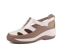 Front Zipper Soft Bottom Hollow Closed Toe Wedge Sandals for Women, Summer Non-slip Breathable Platform Sandals, for Outdoor Walking, Entertainment, Parties, Weddings, Campfire(Apricot,5 UK)
