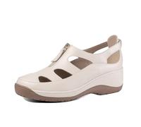 Front Zipper Soft Bottom Hollow Closed Toe Wedge Sandals for Women, Summer Non-slip Breathable Platform Sandals, for Outdoor Walking, Entertainment, Parties, Weddings, Campfire(Off-white,6 UK)